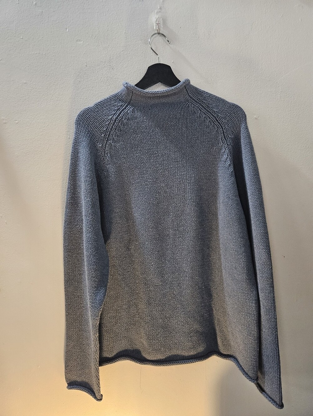 J.Crew Rolled Neck Blue Cotton Chunky Knit Fisherman Sweater - Picture 5 of 5